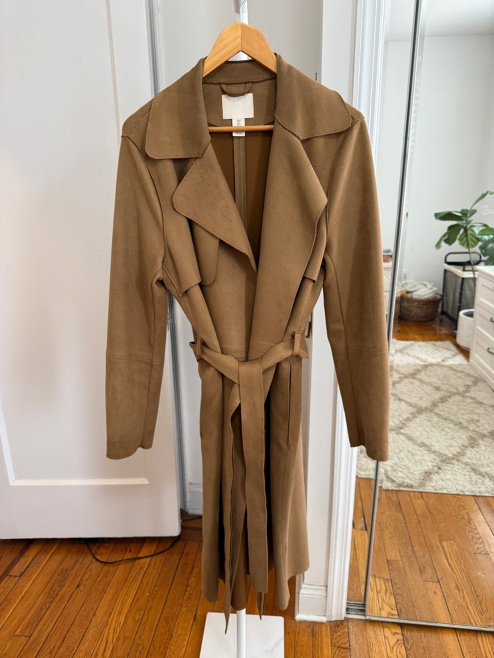 H&M Camel Brown Faux-Suede Trench Coat